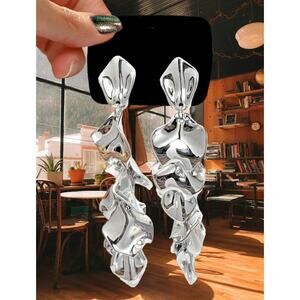 Silver Tone Abstract Sculptural Dangle Earrings Statement Modern Art Jewelry